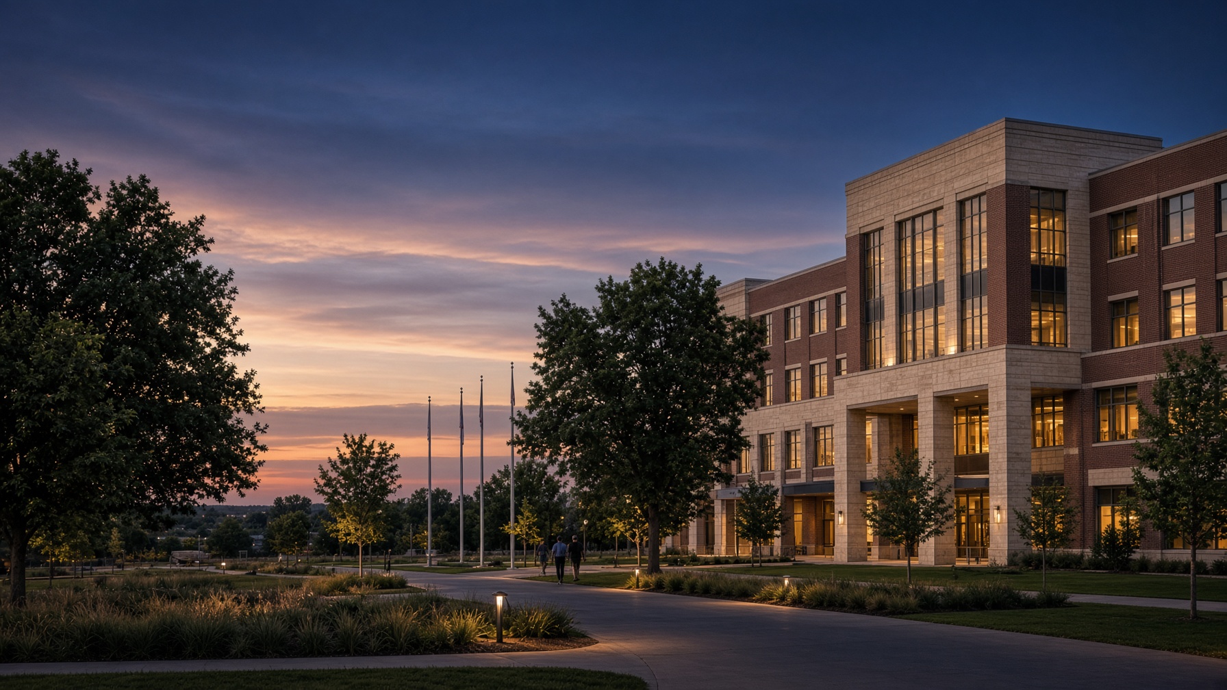 A Midwestern VA medical campus at dusk