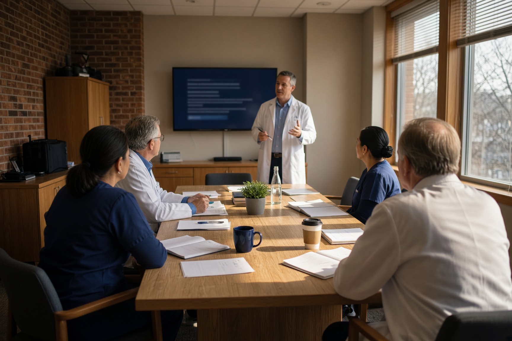 A lunch-and-learn in a hospital education room